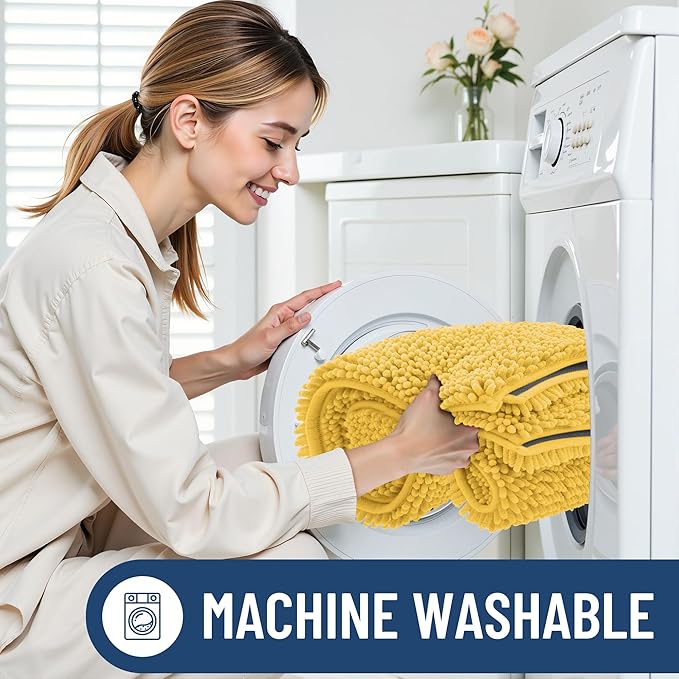 Smiry Luxury Chenille Bathroom Rugs 34x21, Extra Soft and Absorbent Shaggy Bath Mat, Machine Washable, Non-Slip Plush Carpet Runner for Tub, Shower, and Floor, Home Decor Accessories, Yellow