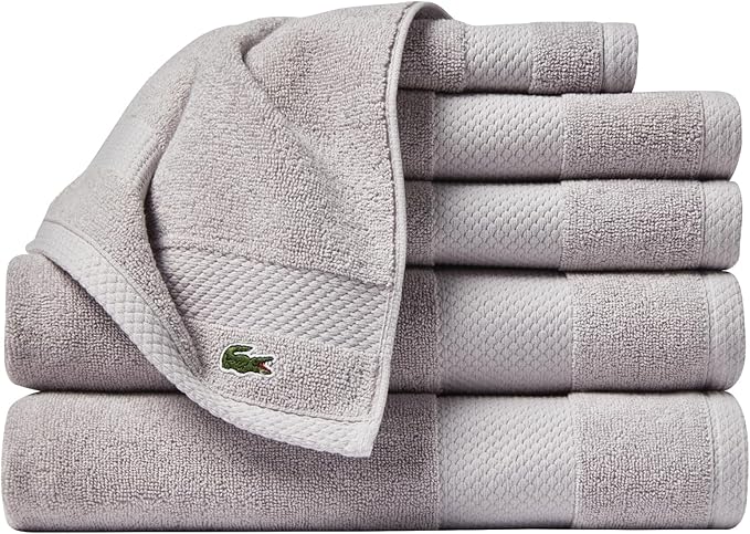 Lacoste Heritage Anti-Microbial Supima Cotton 6-Piece Towel Set, 2 Bath Towels, 2 Hand Towels, 2 Washcloths, Microchip – Highly Absorbent & Quick Drying, Bathroom Essential, Machine Washable