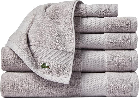 Lacoste Heritage Anti-Microbial Supima Cotton 6-Piece Towel Set, 2 Bath Towels, 2 Hand Towels, 2 Washcloths, Microchip – Highly Absorbent & Quick Drying, Bathroom Essential, Machine Washable
