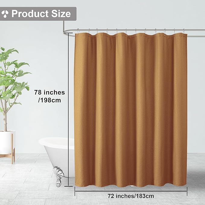 OVZME Gold Shower Curtain, Embossed Textured Fabric Bath Curtain for Bathroom - Soft Cloth Hotel Spa Luxury, Water Repellent, Machine Washable Long Shower Cloth Curtain, 72Wx78L Inches