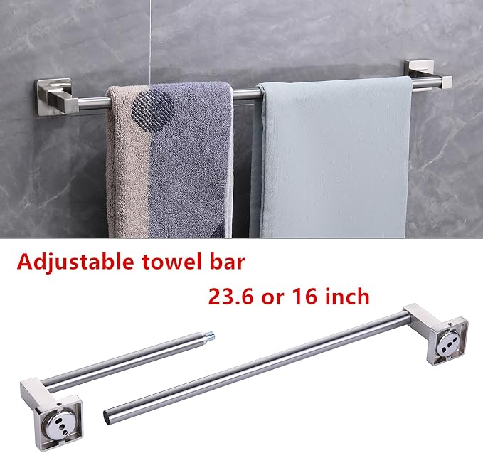 5 Pieces Brushed Nickel Bathroom Hardware Set,Wall Mounted 23.6 inch Towel Bar Set,Towel Rack Set,Toilet Paper Holder, Bathroom Accessories Set