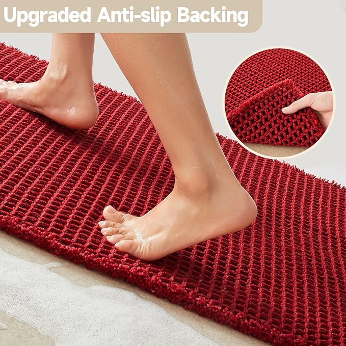 Waffle Runner Rug Bathroom, Long Boho Bathroom Rugs Non Slip Washable Super Absorbent Quick Dry Farmhouse Bath Decor, 72"x24" Burgundy