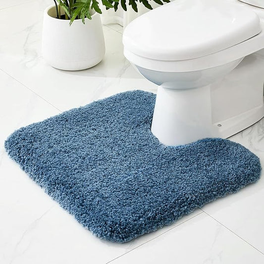 White Toilet Rugs U Shaped Washable, 24x22 Contour Bath Rugs for Toilet, Luxury Ultra Soft Microfiber U-Shaped Toilet Rug, Non Slip Absorbent Machine Washable Bathroom Mat for Toilet, Blue