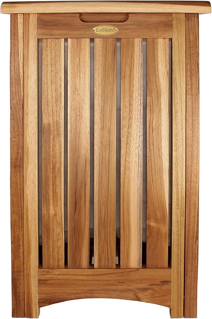 DecoTeak Solid Hamper in Natural Teak, 15 inch W x 12.5 inch D x 16 inch H
