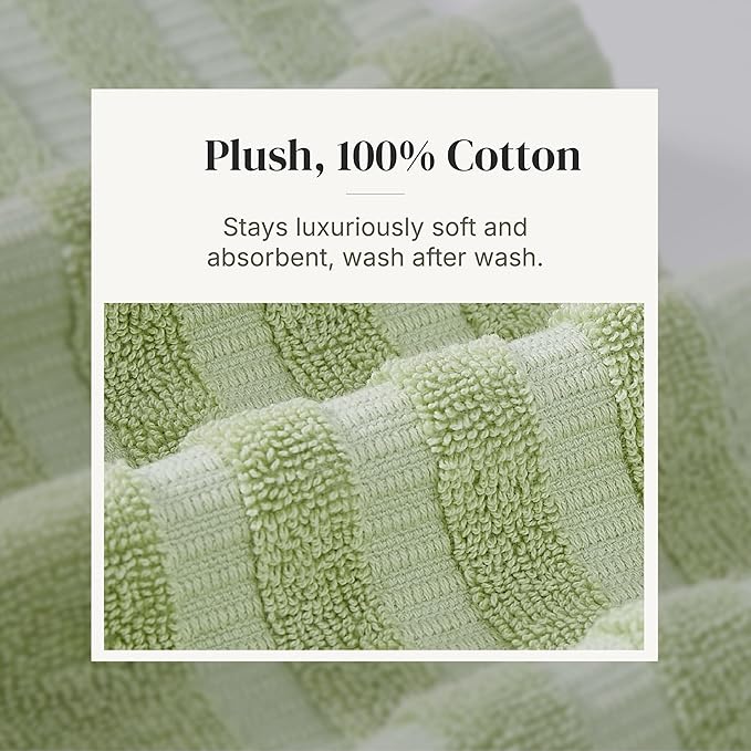Modern Threads Natural Vine 6-Piece 100% Cotton Towel Set – Yarn Dyed Jacquard – Includes 2 Bath Towels, 2 Hand Towels, 2 Washcloths – Absorbent, Quick Dry, Soft & Durable – Sage Green
