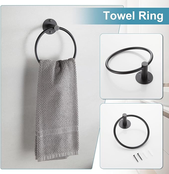BVL Towel Racks for Bathroom 4 Pieces,Matte Black Stainless Steel Bathroom Accessories Set Wall Mounted Included 24 Inches Towel bar,Towel Holder,Toilet Paper Holder,Robe Hook