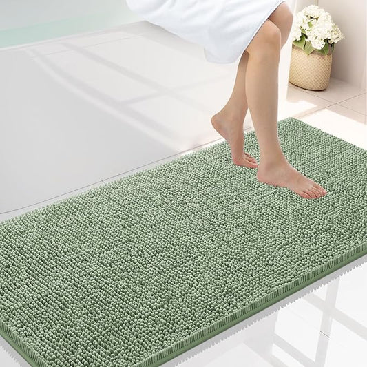 Smiry Luxury Chenille Bathroom Rugs 45x27, Extra Soft and Absorbent Shaggy Bath Mat, Machine Washable, Non-Slip Plush Carpet Runner for Tub, Shower, and Floor, Home Decor Accessories, Sage Green