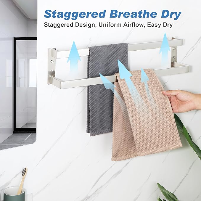 Alise Double Towel Bar, 24" Towel Racks for Bathroom Wall Mounted SUS304 Stainless Steel, Heavy Duty Bathroom Towel Holder, Quick Drying Towel Hanger, Brushed Nickel