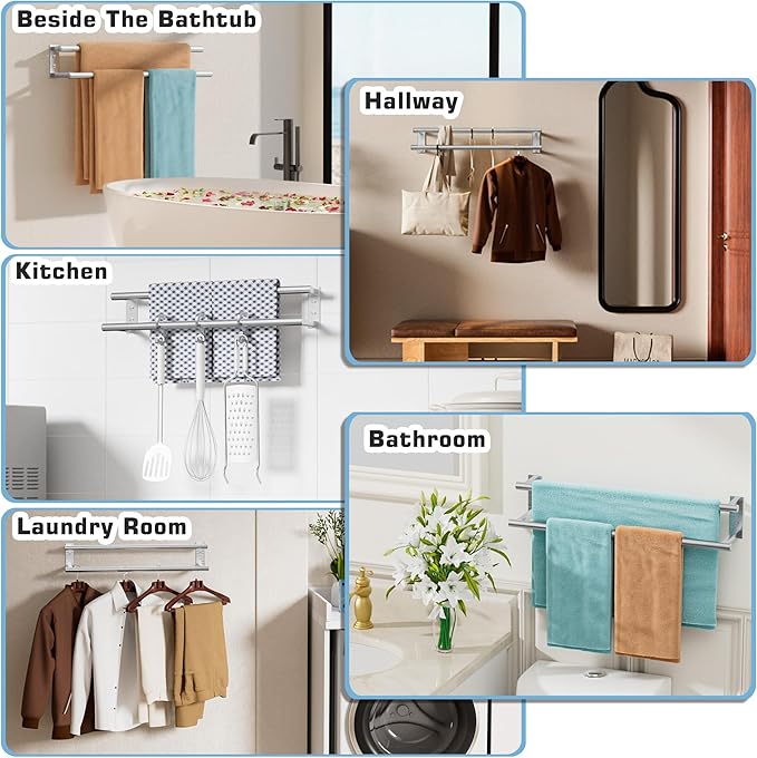 Alise Double Towel Bars for Bathroom, Wall Mount Towel Holder 32'' Towel Racks for Bathroom, SUS304 Stainless Steel Towel Hanger Towel Rails, Brushed Nickel