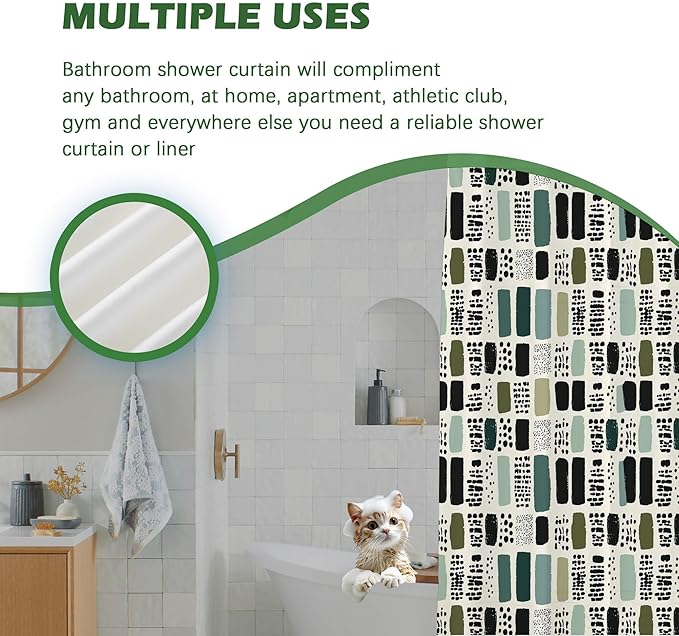 Boho Sage Green Shower Curtain for Bathroom,72x84 Extra Long Bohemian Green Checkered Shower Curtains,Funny Sage Geometric Bathroom Decor Accessories