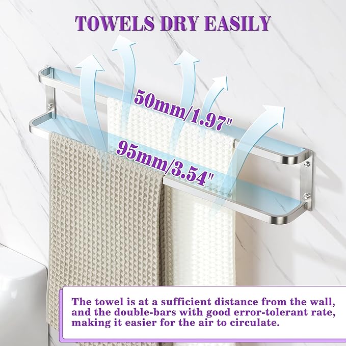 Alise Double Towel Bars for Bathroom,32'' Towel Holder Towel Racks for Bathroom Wall Mount,SUS304 Stainless Steel Double Towel Rail Towel Hanger,Brushed Nickel