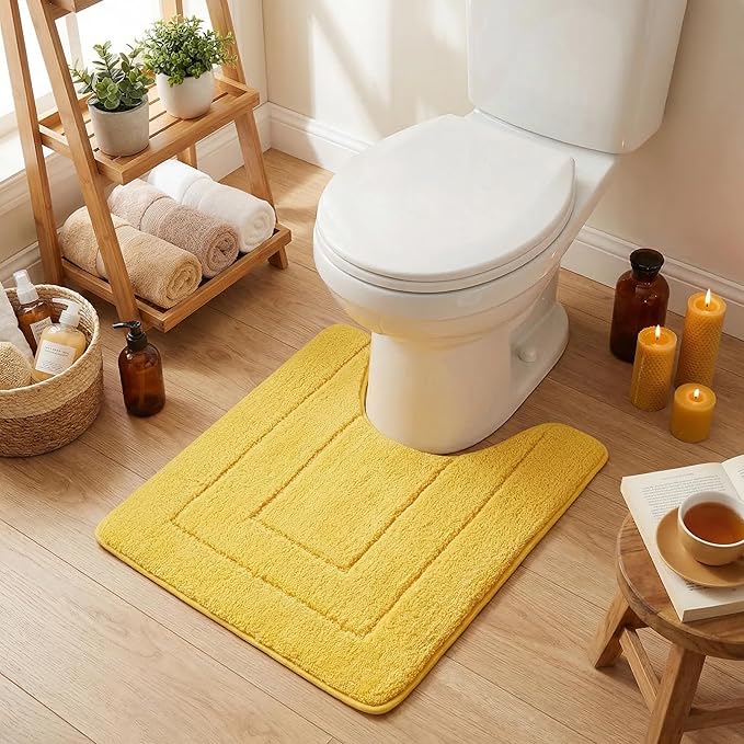 GRANNY SAYS Bathroom Toilet Rugs U Shaped, Bath Mats for Bathroom, Bath Rugs Non Slip Washable, Absorbent Microfiber Toilet Mat, Soft Plush Shaggy Bath Carpet, 20" x 24", Yellow