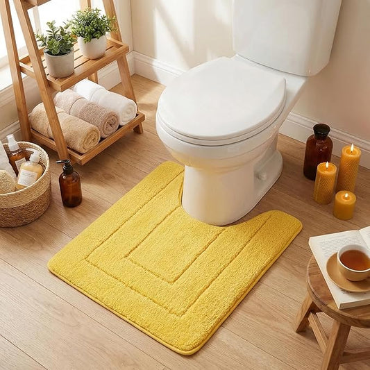 GRANNY SAYS Bathroom Toilet Rugs U Shaped, Bath Mats for Bathroom, Bath Rugs Non Slip Washable, Absorbent Microfiber Toilet Mat, Soft Plush Shaggy Bath Carpet, 20" x 24", Yellow