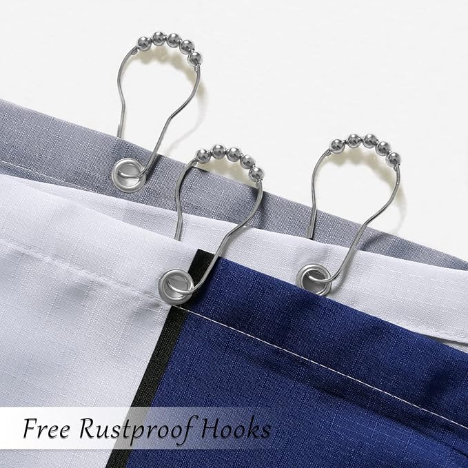 Hokibero Navy Blue Shower Curtain Set with Hooks Shower Curtain for Bathroom Fabric Abstract Geometric Decorative Gray 84 Inches Water Repellent 72x84