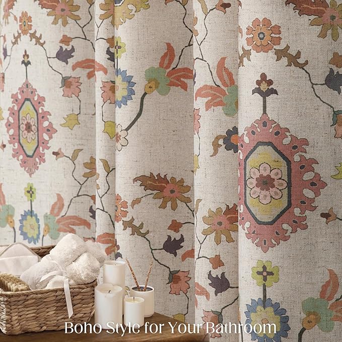 Boho Vintage Shower Curtain, Aesthetic Bohemian Patterned Shower Curtains for Bathroom, 72Wx84H