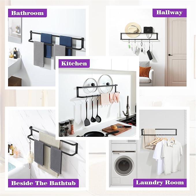 Alise Double Towel Bars for Bathroom,32'' Towel Holder Towel Racks for Bathroom Wall Mount,SUS304 Stainless Steel Double Towel Rail Towel Hanger,Matte Black