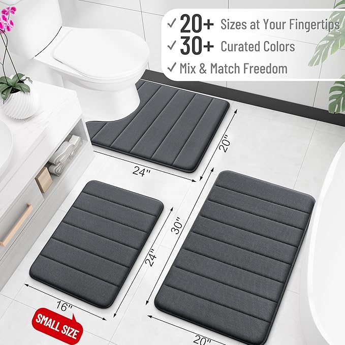 OLANLY Memory Foam Bath Mat 70x46, Super Soft Absorbent Bathroom Rugs, Quick Dry, Machine Washable Shower Floor Rugs, Bathmat Carpet, Bathroom Home Decor Accessories, Dark Gray