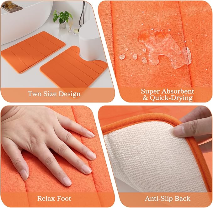Orange Bathroom Accessories Set - Bathroom Sets, 25PC Bath Accessory Set, Bathroom Sets with Push Top Trash Can, Shower Curtain and Rugs, Toilet Brush, Trash Can & Soap Dispenser