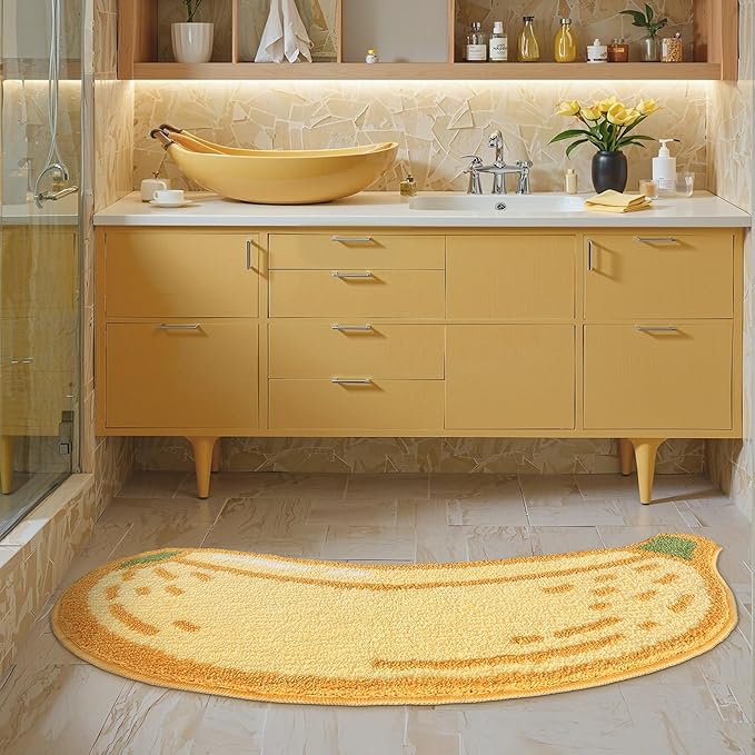 LUMI Cute Bathroom Rugs, Funny Fruit Runner Rug, Soft Plush Fluffy Bath Mat, Absorbent, Non-Slip for Bathroom, Kitchen Sink, Bedroom, Kid's Bedroom, and Living Room, 24"x51", Banana
