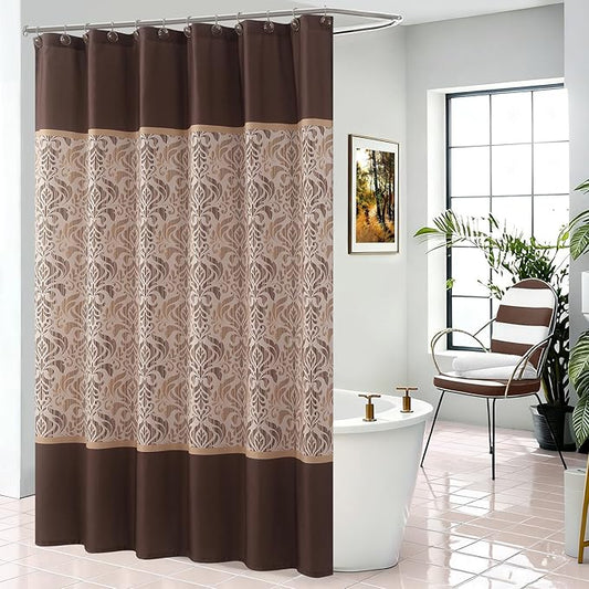 Sterling Country Fabric Rustic Bronze Waterproof Damask Printed Chocolate Polyester Vintage Brown Farmhouse Cloth Bath Stall Shower Curtain for Bathroom,Small 62" W x 72" H