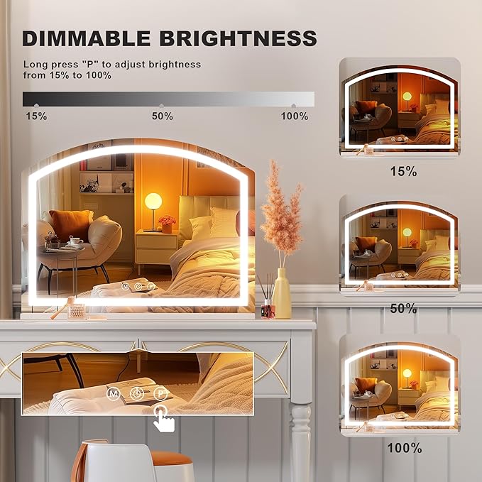 Hasipu 48" x32” Arch Vanity Mirror with LED Lights - Makeup Mirror with 10X Magnification, USB Charging Port & 3 Dimmable Color Modes