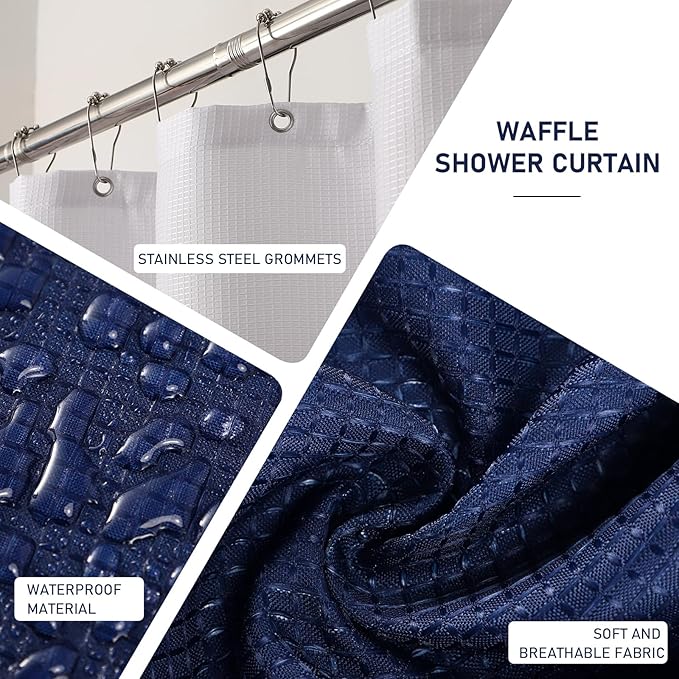 XLHOMO Navy Blue Bathroom Accessories Set with Wicker Trash Can Shower Curtain and Rugs,Bathroom Sets Small Waste Basket Bathroom Trash Can for Bedroom Bathroom