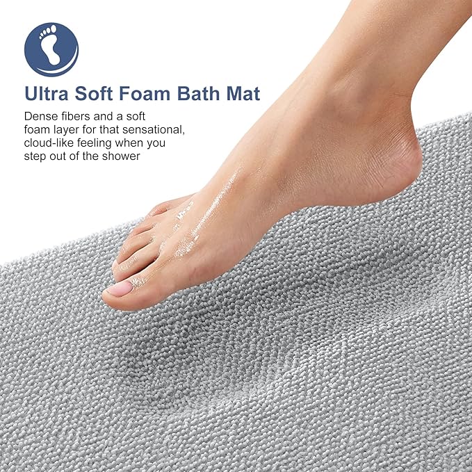 OLANLY Thick Memory Foam Bath Mat Rug 45x27, Extra Soft Absorbent Bathroom Rug, Quick Dry Bath Mats, Non-Slip, Machine Washable Carpet for Bathroom, Tub and Shower, Home Decor Accessories, Light Grey