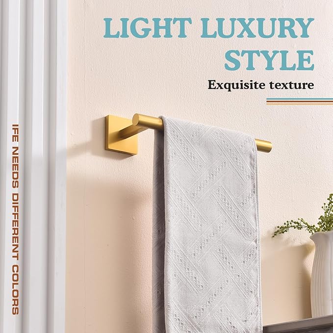 Brushed Gold Hand Towel Holder,Thicken SUS 304 Stainless Steel Towel Bar Towel Ring for Bathroom, Modern Design Hand Towel Rack Towel Hanger Wall Mounted