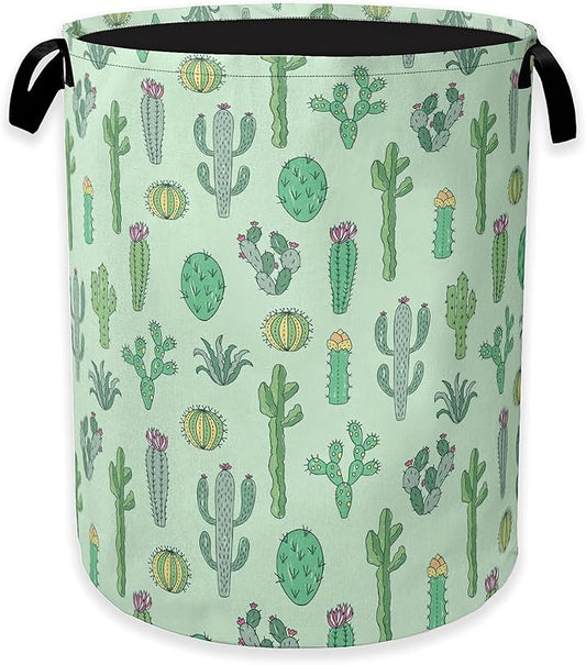 Collapsible Laundry Basket,Green Cactus Dirty Clothes Hamper,Succulent Plants Hampers for Bedroom Waterproof Oxford Cloth Storage Organizer for Bathroom,Nursery,Dorm,16x20 Inch