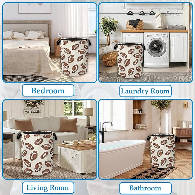 America Football Laundry Basket Collapsible Laundry Hamper with Handle, Oxford Clothes Toy Storage Bin for Bathroom Bedroom Room Decor, Gift Basket 16" X 20.8"