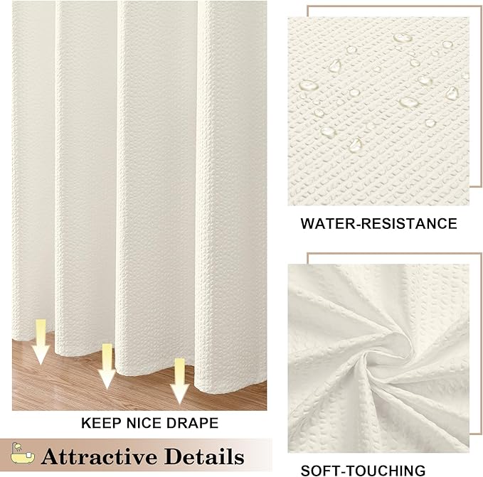 OVZME Berry Cream Shower Curtain, Embossed Textured Fabric Shower Curtain for Bathroom - Soft Cloth & Hotel Spa Luxury, Water Repellent, Machine Washable Long Shower Curtain, 72X78, Cream