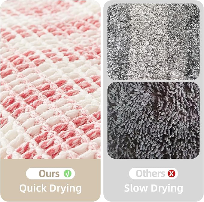 Waffle Bath Mat, Boho Bathroom Rugs Non Slip Washable Absorbent Checkered Bathroom Mat Quick Dry Cute Bath Mat, 30"x20" Pink and White