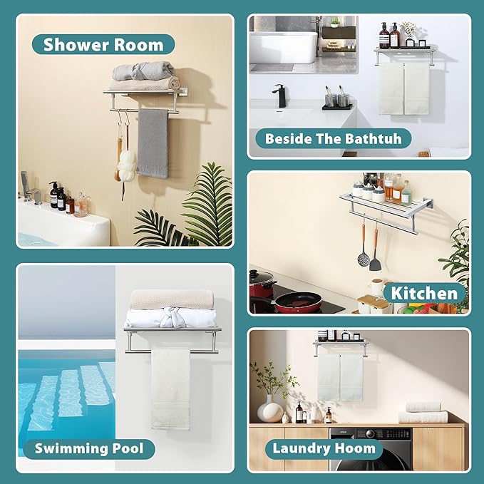 Alise 16 Inch Towel Racks for Bathroom, Towel Rack Wall Mounted with Tower Bars, SUS 304 Stainless Steel Bathroom Shelf, Heavy Duty Hand Towel Holder (Brushed Nickel)