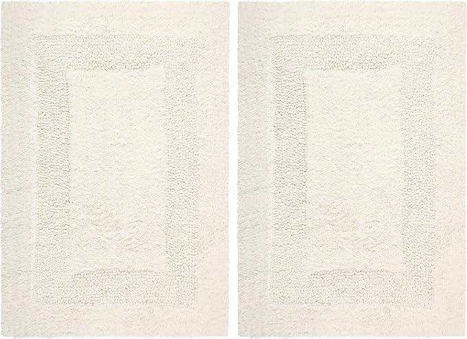 COTTON CRAFT Luxurious Bath Mat Rug - Set of 2 Reversible Heavyweight Step Out Bath Mats for Bathroom Floor, Tub and Shower - Pure Cotton Soft Plush Absorbent Tufted Racetrack Mat - 17 x 24 in - Ivory