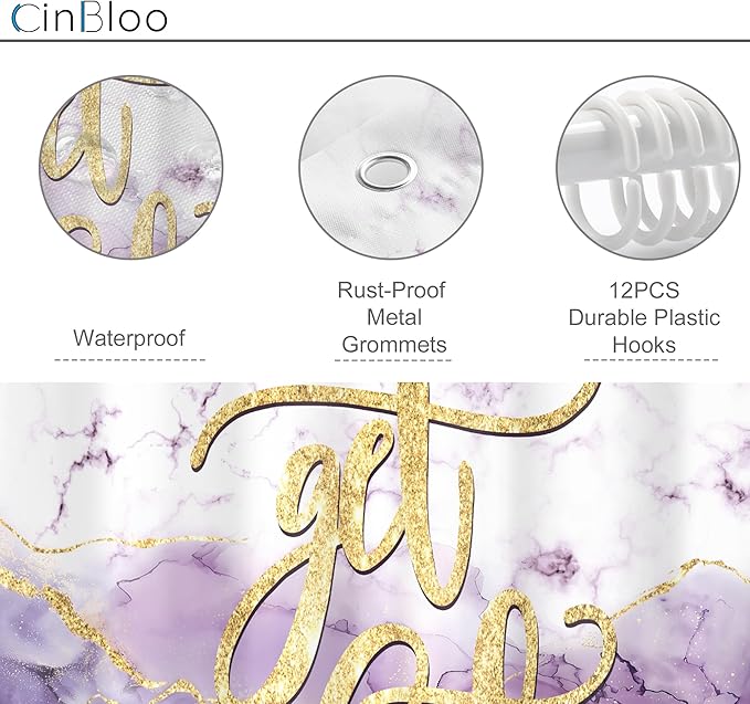 Cinbloo 4Pcs Purple Marble Shower Curtain Set, Abstract Get Naked Cracked Lines Omber Modern Simple Bathroom Curtain with Rug, Toilet Lid Cover, Bath Mat, Minimalist Shower Curtain with 12 Hooks