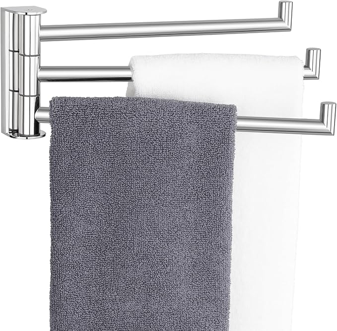 Aomasi Swivel Towel Rack for Bathroom, 304 Stainless Steel Wall Mounted Rotating Towel Holder with 3 Arms, Space Saving & Heavy Duty, Polished Chrome