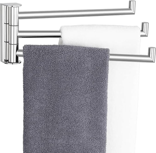Aomasi Swivel Towel Rack for Bathroom, 304 Stainless Steel Wall Mounted Rotating Towel Holder with 3 Arms, Space Saving & Heavy Duty, Polished Chrome