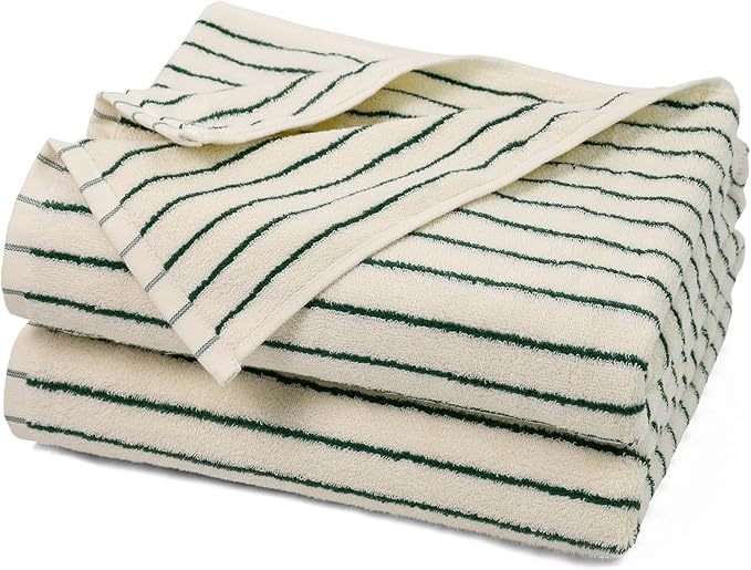 Jacquotha Green Striped Bath Towels Set of 2, Lighter & Quick Dry Towels Large 27.5 x 55 inches, Farmhouse for Bathroom Decor, Shower, Pool Days