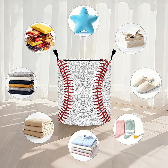 Baseball Laundry Basket Storage Bin Foldable Laundry Hamper Clothes Storage Bucket Organizer 19.6x15.7 Inch For Laundry Room/Bedroom/Bathroom