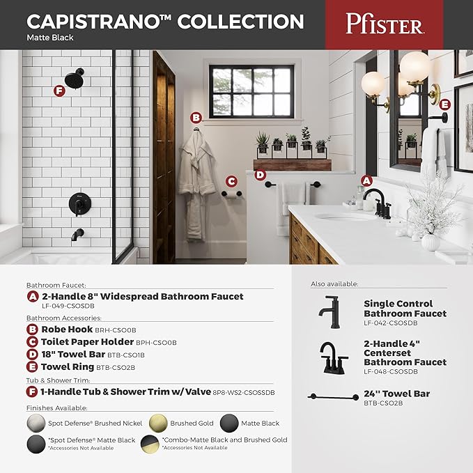 Pfister Capistrano Towel Ring, Hand Towel Holder for Bathroom, Wall-Mounted, Screw-in, Matte Black Finish, BRBCSO0B