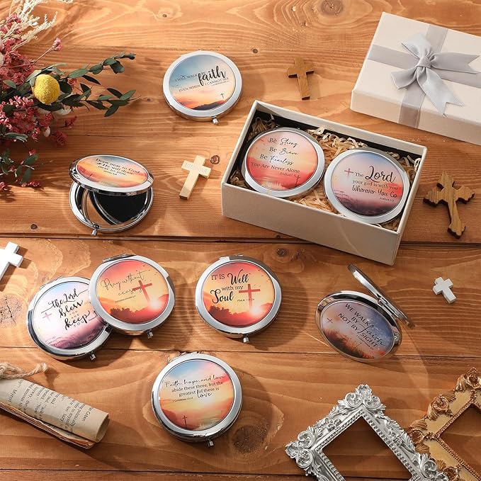 RattanView 18 Pcs Christian Compact Mirrors Gifts for Women Bulk Mothers Day Inspirational Religious Pocket Makeup Mirror with Bible Verse Gift for Mom Ladies Church Party Favors VBS Sunday School