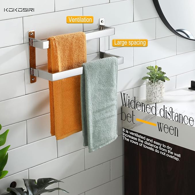 KOKOSIRI Towel Bars Hand Towel Holders 16 Inches Chrome Bathroom 2-Tiers Ladder Towel Rails Wall Mounted Towels Shelves Rack Polished Stainless Steel, B5008CH-L16