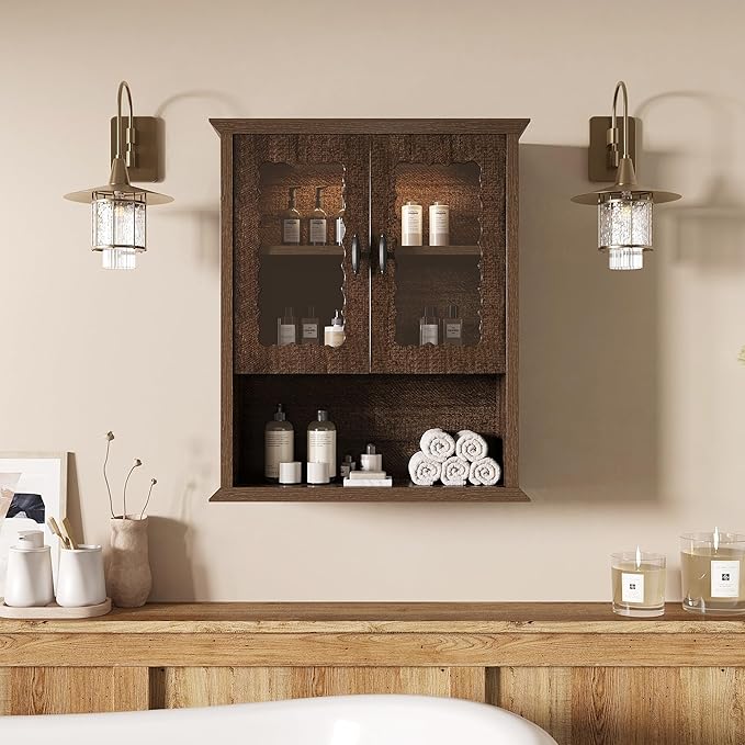 CJL Bathroom Wall Cabinet with Motion Sensor Led Light, Over The Toilet Storage Cabinet, 18.9'' x 23.6'' Medicine Cabinet of Mid-Century Modern Design with Acrylic Door, Brown