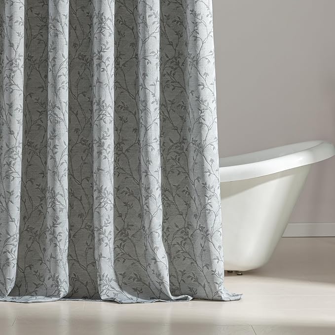 SLEEP ZONE Farmhouse Jacquard Shower Curtain, Textured Fabric Shower Curtains Leaf Curtain for Modern Home Decorations Bathroom, 72" × 86" Grey Leaf