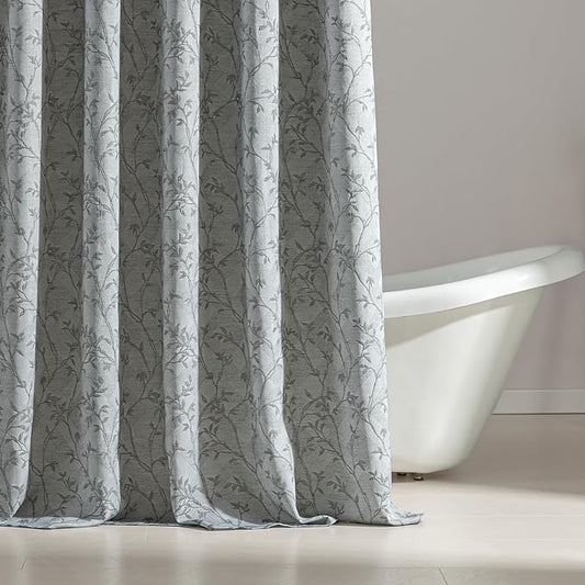SLEEP ZONE Farmhouse Jacquard Shower Curtain, Textured Fabric Shower Curtains Leaf Curtain for Modern Home Decorations Bathroom, 72" × 80" Grey Leaf