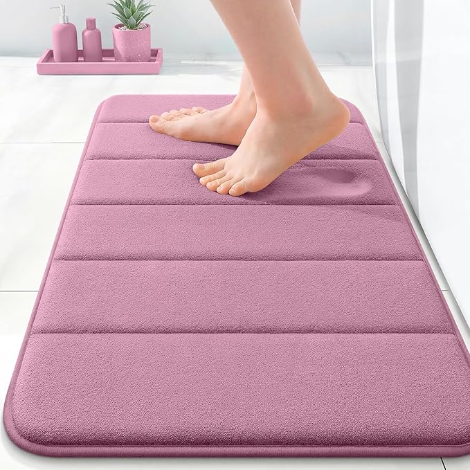 OLANLY Memory Foam Bath Mat 24x16, Super Soft Absorbent Bathroom Rugs, Quick Dry, Machine Washable Shower Floor Rugs, Bathmat Carpet, Bathroom Home Decor Accessories, Deep Plum
