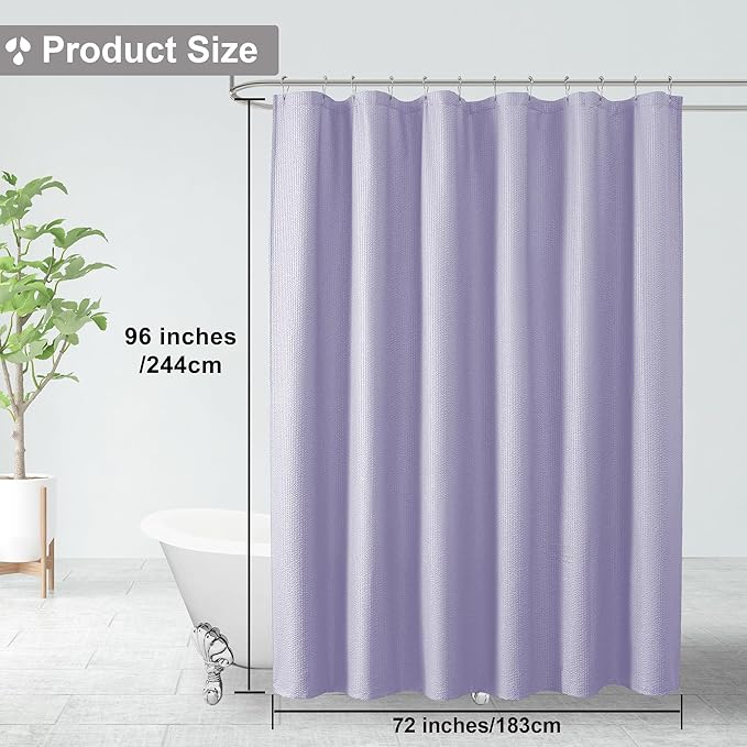 OVZME Extra Long Lavender Shower Curtain 72 x 96 Inch, 3D Embossed Texture Fabric Bathroom Shower Curtain, Large Hotel Bath Curtain with 12 Holes, Washable Cloth Shower Curtains