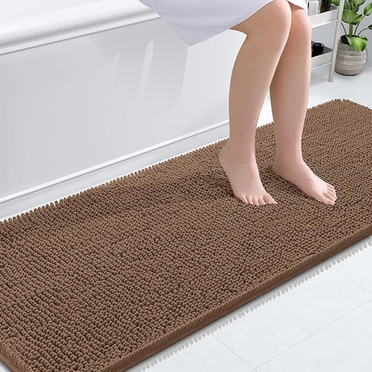 OLANLY Bathroom Rugs 70x24, Extra Soft Absorbent Chenille Bath Rugs, Rubber Backing Quick Dry, Machine Washable Bath Mats for Bathroom Floor, Tub and Shower, Home Decor Accessories, Mocha