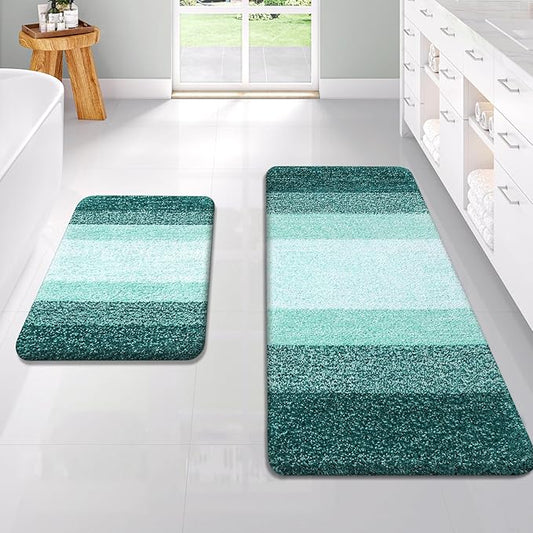OLANLY Bathroom Rug Set 2 Piece, Soft Absorbent Microfiber Bath Rug Set, Non-Slip, Machine Wash Dry, Plush Shaggy Bath Mats for Bathroom (47"x20"+24"x16", Blackish Green)