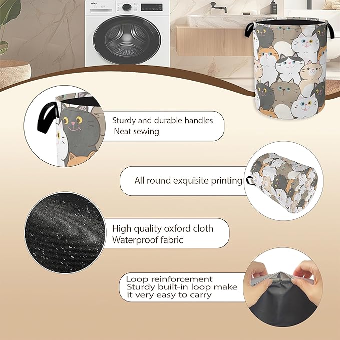 Laundry Hamper,Cute Cats Laundry Basket,Cartoon Animal Portable Collapsible Laundry Room Organization Storage for Dorm Room,Nursery,Bathroom,Bedroom,16x20 Inch